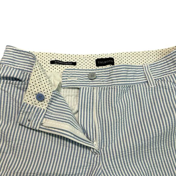 Talbots Blue White Striped Seersucker Nautical The Perfect Crop Cropped Pants 12 - Picture 5 of 11